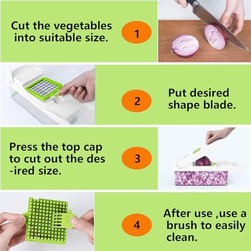 Vegetable Chopper,Multifunctional 13 in 1 Food Slicer For Kitchen.Veggie Chopper Cutter With 8 Blades And Container For Salad, Onion, Garlic (White)