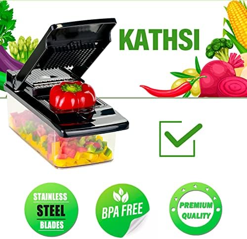 Vegetable Chopper, KATHSI Food Choppers Onion Chopper Vegetable Slicer Cutter Dicer Veggie chopper with Container,8 Blades, Black