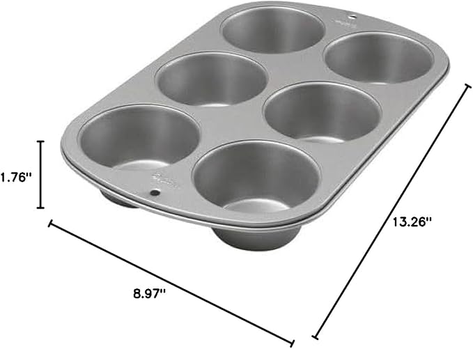 Wilton Jumbo Muffin Tin, Recipe Right, Non Stick, 6 Hole, 7cm x 24.8cm x 36.2cm (3in x 10in x 14in), Steel