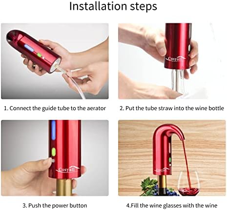 Electric Wine Aerator - One-Touch Automatic Decanter and Dispenser, Red & White Wine Pourer, Unique Gift for Wine Lovers (Red)