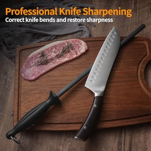 12-Inch Knife Sharpening Rod, Carbon Steel Honing Rod with Black Handle