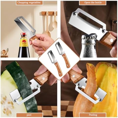 2pcs 2 In 1 Multi-Functional Vegetable Peeler With Bottle Opener, Stainless Steel Kitchen Tool With Wooden Handle, Premium Vegetable Peeler Suitable For Potatoes, Apples, Pineapples, Mangoes Cucumber