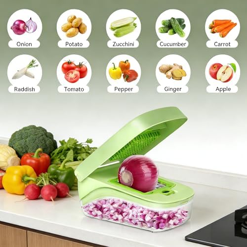 Vegetable Slicer, 14 in 1 Multifunctional Vegetable Slicer & Slicer, Manual Vegetable Cutter for Cubes, Sticks, Slices, Strips & Quarters