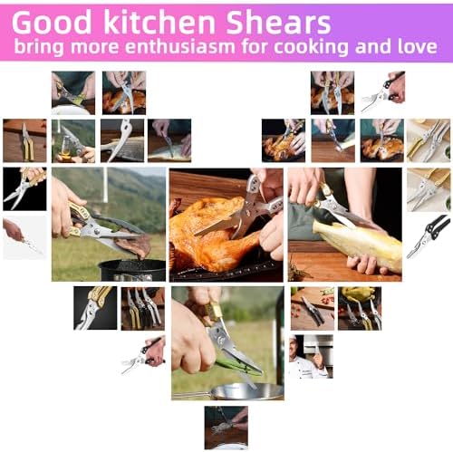 Heavy Duty Kitchen Shears Poultry Scissors Professional for Meat, Chicken, Bone,Turkey, Fish, Separable Design,Spring Loaded, Dishwasher Safe (SILVER)