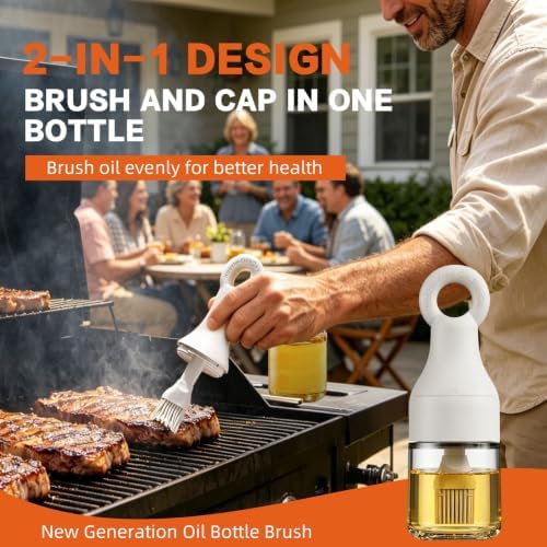 MMJ Portable High Borosilicate Glass Oil Sprayer Brush 150ml(5.07oz), Outdoor Camping BBQ Accessories, Heat Resistant Silicone Basting Brush for Grilling, Baking, and Cooking