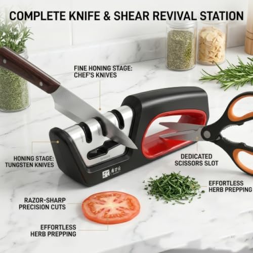 4 in1 Knife Sharpener — Diamond-Coated Ceramic Sharpening Stones Compatiable for All Knives Including Professional, Precision Kitchen, Chef's Knives ,with Non-Slip Rubber Edge Grip