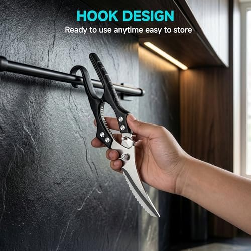 Heavy Duty Poultry Shears, Molybdenum-Vanadium Steel Kitchen Scissors for Chicken Bone and Meat, Ergonomic Non-Slip Handle with Spring Loaded & Safety Lock, Sharp Food Shears for Kitchen
