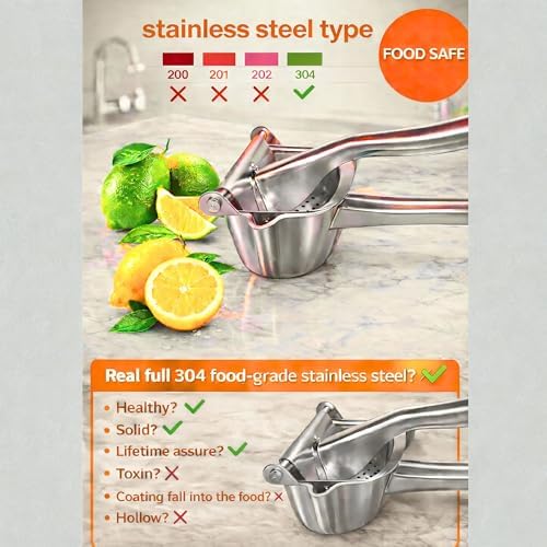 Large Lemon Squeezer Stainless Steel - Easy Squeeze Heavy Duty Lemon Juicer Hand Press - Ergonomic Citrus Squeezer & Fruit Juicer for Small Oranges, Lemons, & Limes - Easy to use and clean