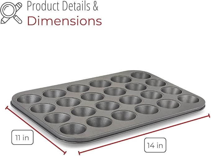 husMait Mini Muffin Pan 24 cup, Set of 2 - Non-Stick Carbon Steel Mini Cupcake Pan Multipack - Heavy Duty 48 Cavity Metal Baking Tray, Warp-Resistant, PFOA Free