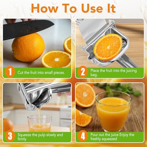 Hand Juicer Squeezer, 304 Stainless Steel Metal Handheld Manual Juicer, Handheld Press Squeezer with Filter, Manual Hand Press Juicer for Lemons, Tangerines, Citrus, Oranges, Grape