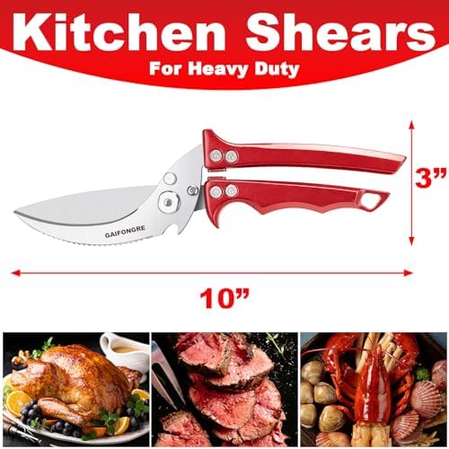 Heavy Duty Poultry Scissors - All Purpose Kitchen Shears for Chicken, Fish & Meat - Easily Separable, Dishwasher Safe (Red)
