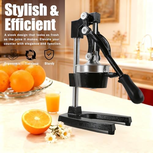 Kitchen Cast Iron Juicer - Easy-to-Clean Heavy-Duty Manual Juicer, Professional Citrus Juicer - Stainless Steel Lemon Squeezer - Manual Citrus Press & Orange Squeezer - Orange Juicer (Black)