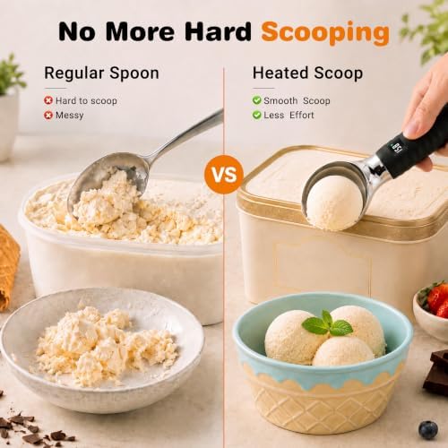 Heated Ice Cream Scoop Rechargeable, with LED Display Screen(Black)
