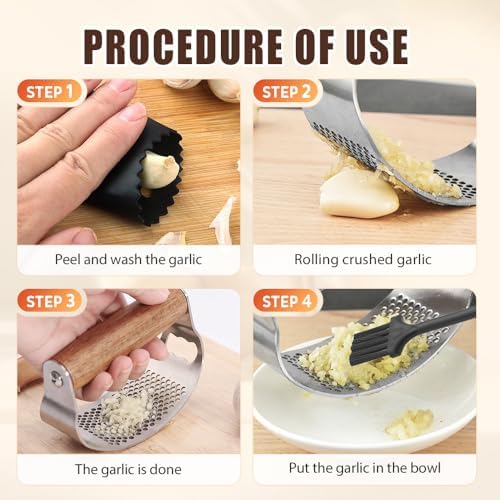 Stainless Steel Garlic Presser, 2025 Upgraded Rocker Professional Garlic Press, Ergonomic Garlic Crusher for Home Kitchen Use, Heavy Duty Mincer Tool Garlic Chopper Garlic Presser Mincer (3)