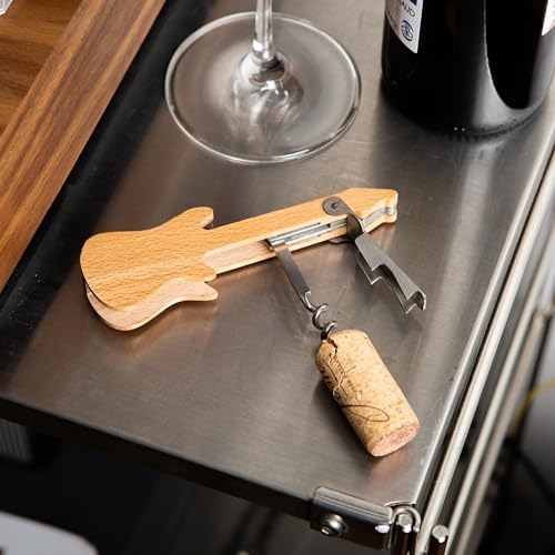Kikkerland Rockin’ Corkscrew – Guitar-Shaped Stainless Steel Bottle Opener for Wine Lovers & Musicians – Novelty White Elephant Gift