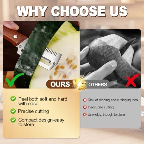 Multifunctional Vegetable Peeler for Kitchen, 3-in-1 Stainless Steel Potato Carrot Peeler with Bottle Opener, Zero Snag Wooden Peeler for Fruits & Veggies (2 PCS)