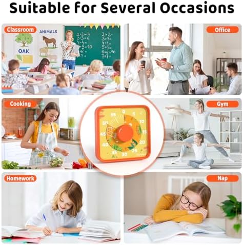 Secura 60-Minute Visual Countdown Timer, 7.5-Inch Oversize Classroom Visual Timer for Kids and Adults, Durable Mechanical Kitchen Timer Clock with Magnetic Backing (Animal & Orange)