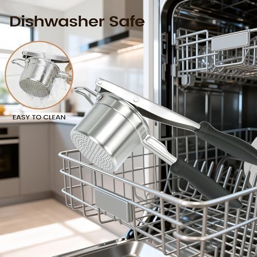 Brigii Potato Ricer, 304 Stainless Steel Manual Potato Press with Silicone Handle, Dishwasher Safe Kitchen Tool for Fluffy Mashed Potatoes