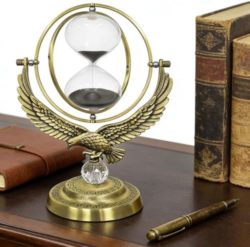 SuLiao Sand Timer Hourglass, 1 Hour Rotating Eagle Hour Glass, 60 Min Large Black Sand Clock, 60 Minute Unique Brass Sandglass, 1 hr Metal Decorative Reloj De Arena, Home, Desk, Office