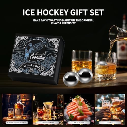 Whiskey Balls Set of 4 Reusable Stainless Steel Metal Ice Sphere Cubes Beverage Chilling Rocks Whiskey Stones Gifts for Men Him Husband from Wife