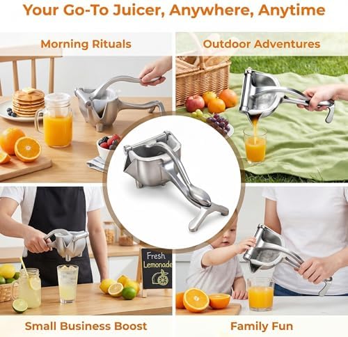 Fruit Juice Squeezer Manual Juicer, Aluminum Hand Juicer Juice Press with 10Pcs Metal Filter filter bag,Juice Squeezer Handheld Manual Juicer Hand Press with Ergonomic Grip for Lemon, Orange & Citrus