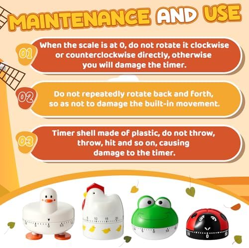 Amylove 4 Pcs Cute Mechanical Kitchen Timer Farm Animals 60 Minutes