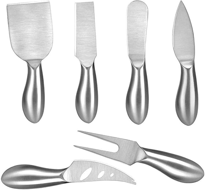 6 Pack Cheese Knives Set, Qtopun Stainless Steel Cheese Spreader Cake Pizza Cutter Cheese Slicer Cheese Fork Shaver