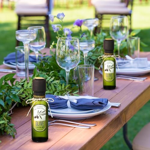 Reallnaive 40 Pc 4oz Mini Olive Oil Bottles Bulk, Olive Pattern, Dark Green