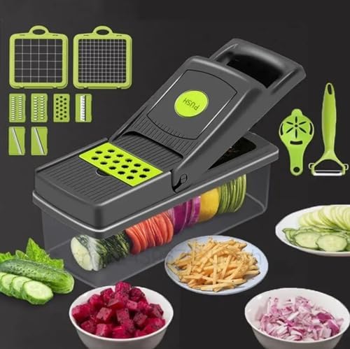 KitchenHelper 15 in 1 Mandoline - Food Chopper, Cutter, Dicer, Grater, Peeler, Slicer, Egg Separator, and Rinse Basket