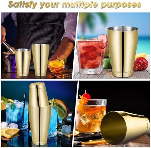 Sabary 12 Pcs Shakers Bartending Boston Cocktail Shaker, Gold