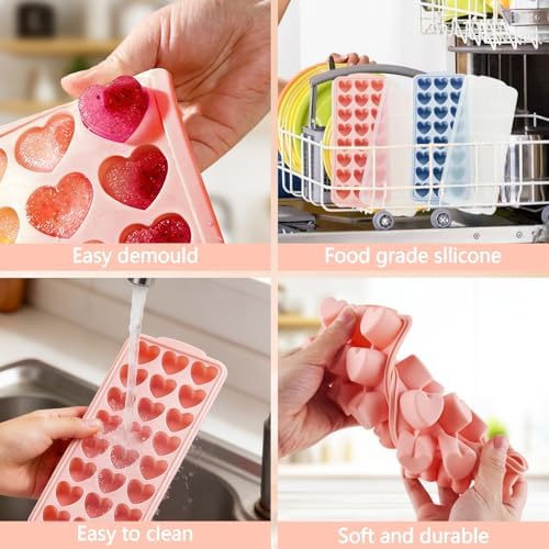 Heart Ice Cube Molds with Lid 2 Pcs Mini Heart Ice Cubes Tray for Whiskey