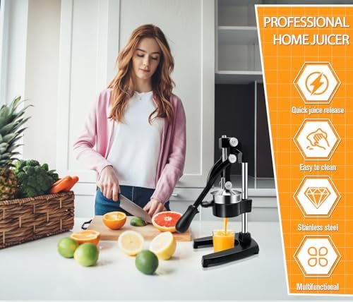 Manual Juicer Press, Hand Press Juicer Machine, Heavy Duty Manual Orange Juicer, Professional Manual Juicers Hand Press for Orange Juicer, Citrus Juicer and Lemon Juice by KAKO, middle-sized, black