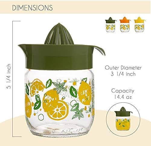 Crystalia Manuel Citrus Juicer with Glass Storage Jar, All Fruit Squeezer for Lemon Orange Lime Grapefruit Juice, Handheld Juice Press Extractor with Handle, Pour Spout and Glass Storage (Green)