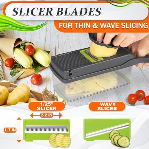 14-in-1 Vegetable Chopper with Container, 6 Blades & Finger Guard