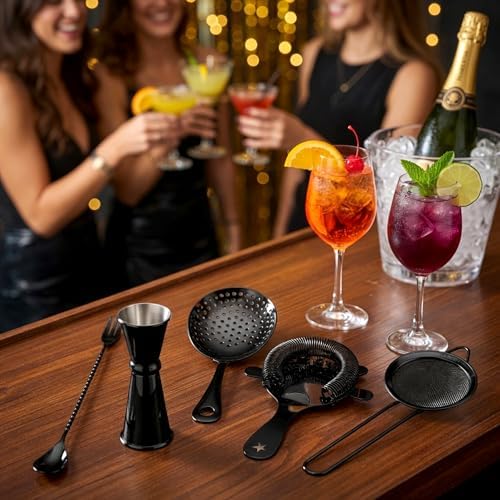 Homestia 5 Pcs Cocktail Strainer Set, Stainless Steel Bar Tools Set, Black