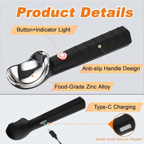 Heated Ice Cream Scoop, Fast Heating Electric Scooper, Rechargeable