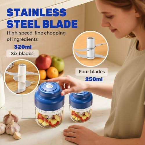Electric Garlic Chopper, Rechargeable Mini Food Chopper with USB Cable, One-Touch Operation for Chopping Garlic, Onion, Chili and Vegetables, Portable Kitchen Gadget (Green, 250ML)