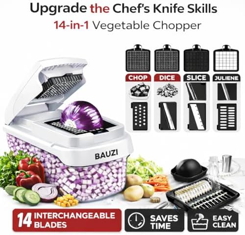 12-in-1 ABS Vegetable Chopper, Onion Cutter with Container, Food Slicer Dicer & Grater, Multifunction Kitchen Gadget for Fruits & Vegetables, BPA Free