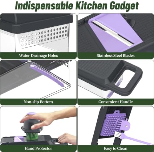 15-in-1 Vegetable Chopper 10 Blades, Veggie Cutter with Handle, Black/Purple