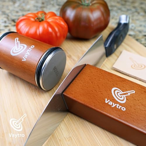 Rolling Knife Sharpener Kit – Manual Kitchen Knife Sharpening Stone System with #400 & #1000 Grit, Diamond Sharpening Tool, 15°/20° Guides & Leather Strop