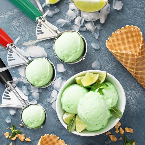 Reallnaive 3 Pcs Ice Cream Scooper with Trigger, 2.65+1.33+0.75oz, 3 Colors