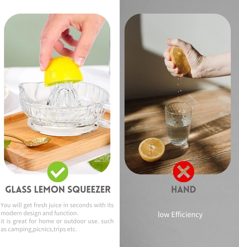 Glass Lemon Squeezer, Small Citrus Squeezer, Citrus Juicer Lemon Squeezer,Manual Clear Glass Reamer Cyrstal Manual with Handle and Pouring Mouth Juicer Heavyweight Glass(#1)