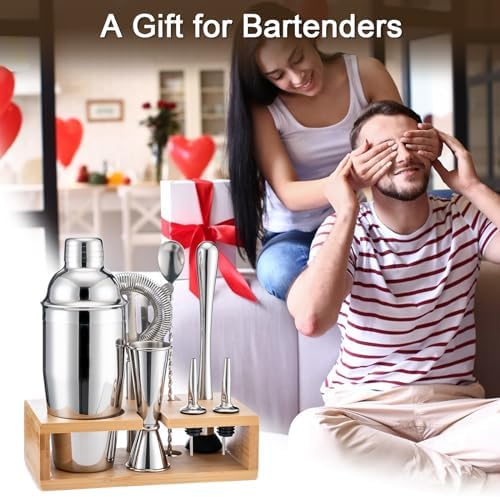 Briout Cocktail Shaker Set Bartender Kit with Stand, Silver