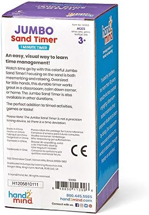 hand2mind Jumbo 1 Minute Sand Timer, Large Hourglass, Sand Clock for Kids, Quiet Timer for Classroom, Toddler Visual Countdown, Game and Calm Down Corner Supplies (Set of 1)