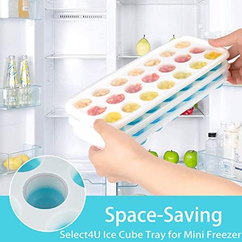 Ice Cube Trays with Lids BPA Free, 4 Pack Easy Release Silicone Ice Cube Trays for Freezer 84 Sphere Ice Tray with Stackable No Spill Lids, Dishwasher Safe, Blue & Green