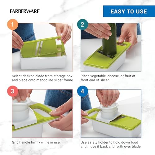 Farberware Professional Mandoline Slicer with Storage Case, White and Green