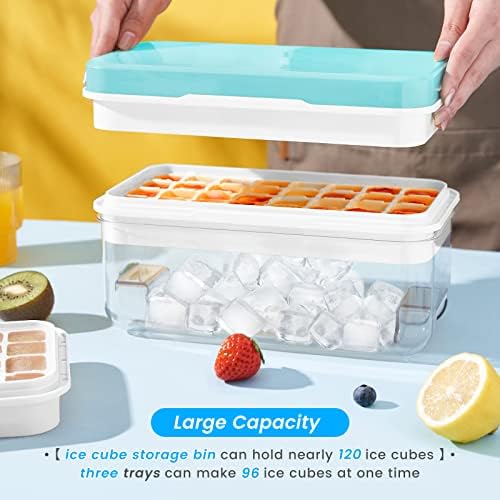 PHINOX 1" Ice Cube Tray with Lid and Bin, Easy Release 96 Cubes for Freezer
