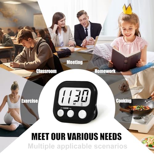 AOUCE Digital Kitchen Timers for Cooking, Timer for Kids 2 Pack Black
