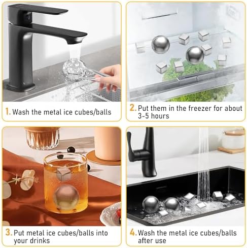 Whiskey Ice Cubes Set - 8 Reusable Ice Cubes and 2 Ice 55mm Ball