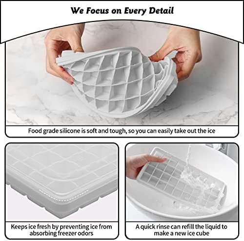 Silicone Ice Cube Tray with Leak-Proof Lid & Storage Bin for Freezer – BPA-Free 36-Piece Nugget Ice Molds, Spill-Resistant Cover & Ice Scoop Container Cover